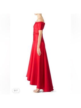 Monique Lhuillier Red Off Shoulder Mikado Gown size 0